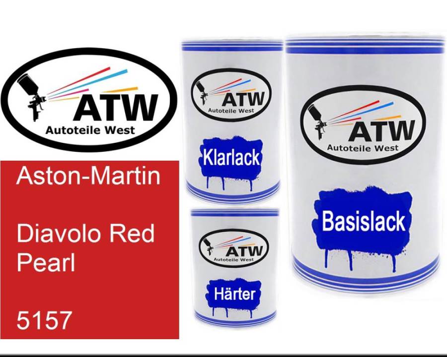 Aston-Martin, Diavolo Red Pearl, 5157: 500ml Lackdose + 500ml Klarlack + 250ml Härter - Set, von ATW Autoteile West.